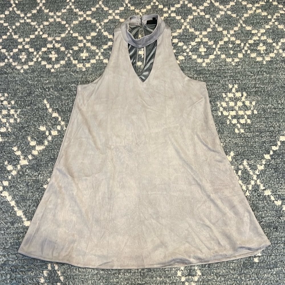 Suede high neck key hole mini dress